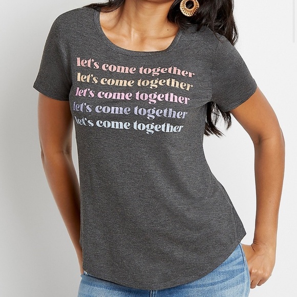 Maurices Let’s Come Together Graphic T-Shirt Rainbow Grey Small - Picture 1 of 6